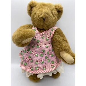The Vermont Teddy Bear Co Fully Jointed Plush Brown Bear Country Dress 1997 USA